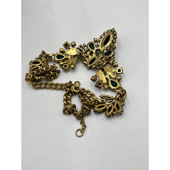 J. Crew Vintage Art Deco Blue Brown Rhinestone Stacked Statement Necklace - Picture 7 of 10